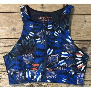 Mink Pink Move Women’s Multicolor Palm Print Front Zip Sports Bra Size XS NWOT